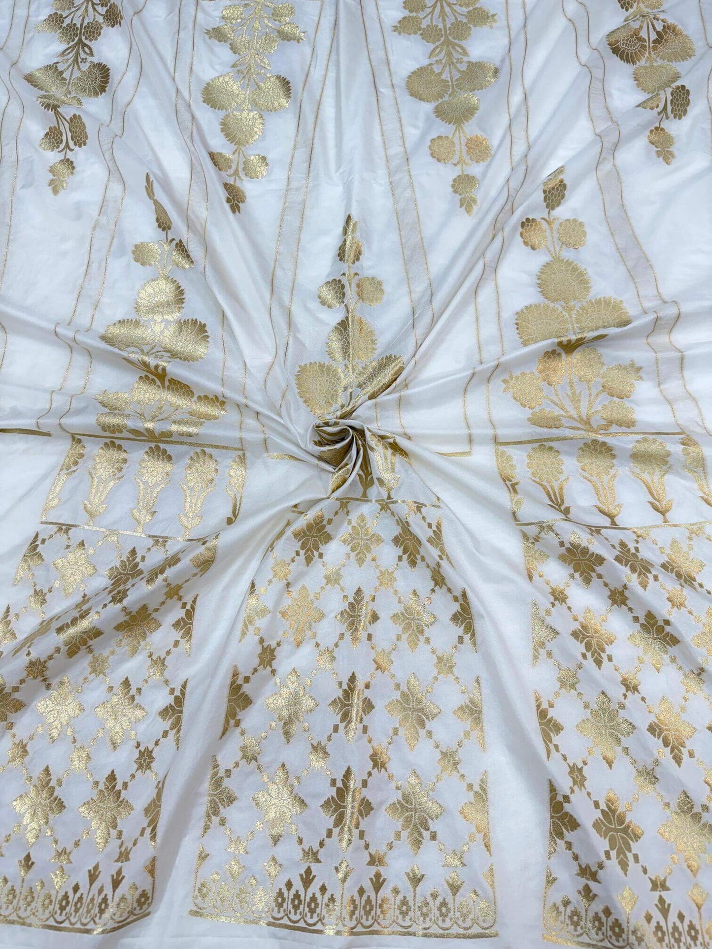 BANARASI SILK UNSTITCHED LEHENGA CHOLI SET β DESIGN 10 (DYEABLE, GOLDEN ZARI)