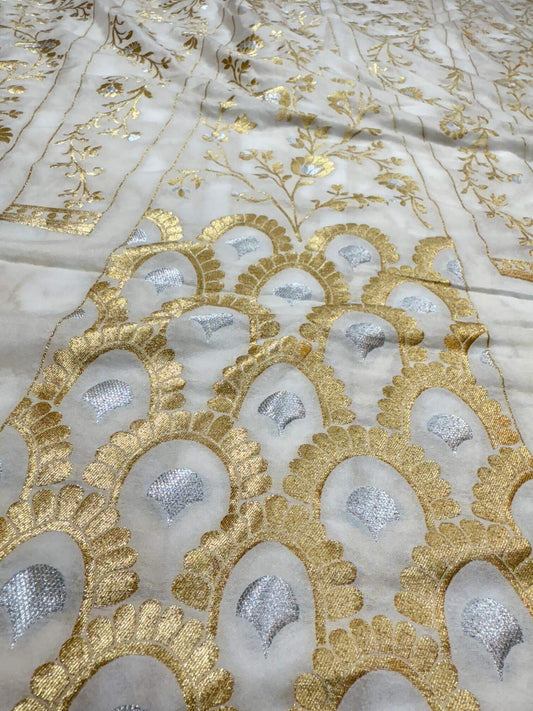 BANARASI SILK UNSTITCHED LEHENGA CHOLI SET – SONA RUPA DESIGN 6 (DYEABLE, SILVER-GOLDEN ZARI)