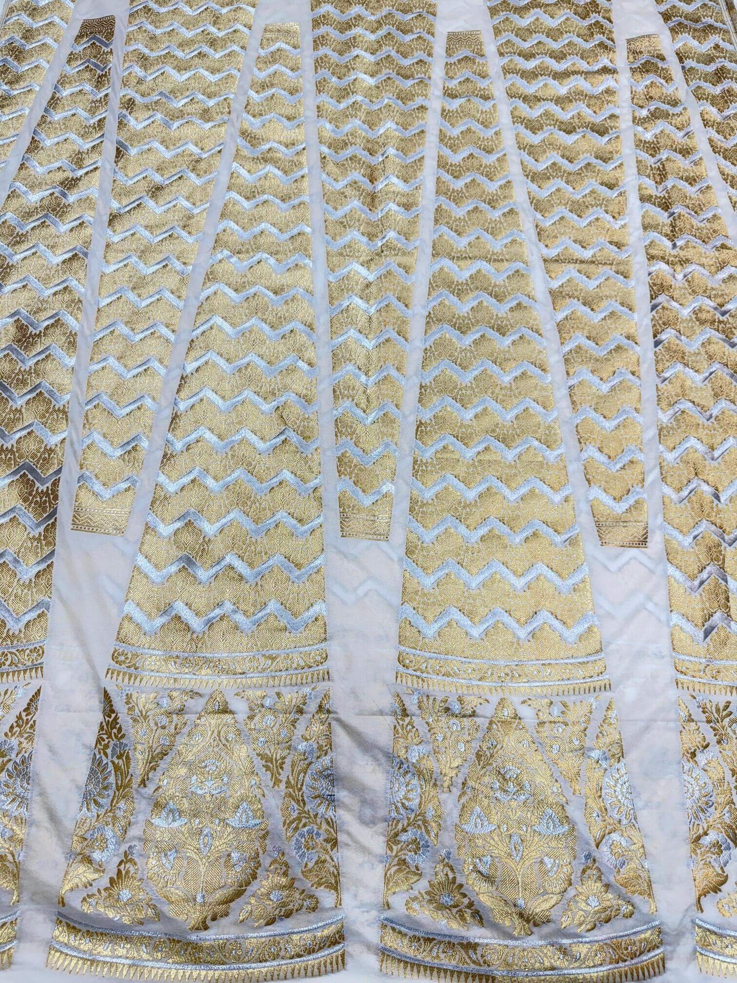 BANARASI SILK UNSTITCHED LEHENGA CHOLI SET – SONA RUPA DESIGN 7 (DYEABLE, SILVER-GOLDEN ZARI)