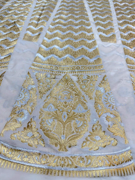 BANARASI SILK UNSTITCHED LEHENGA CHOLI SET – SONA RUPA DESIGN 7 (DYEABLE, SILVER-GOLDEN ZARI)