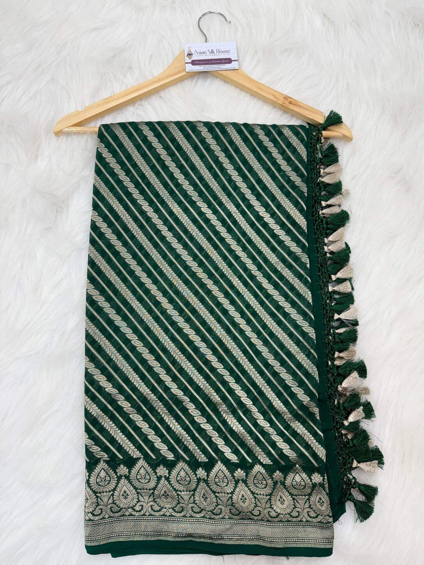 KHADDI GEORGETTE AADA DESIGN DUPATTA WITH WATER ZARI – BOTTLE GREEN