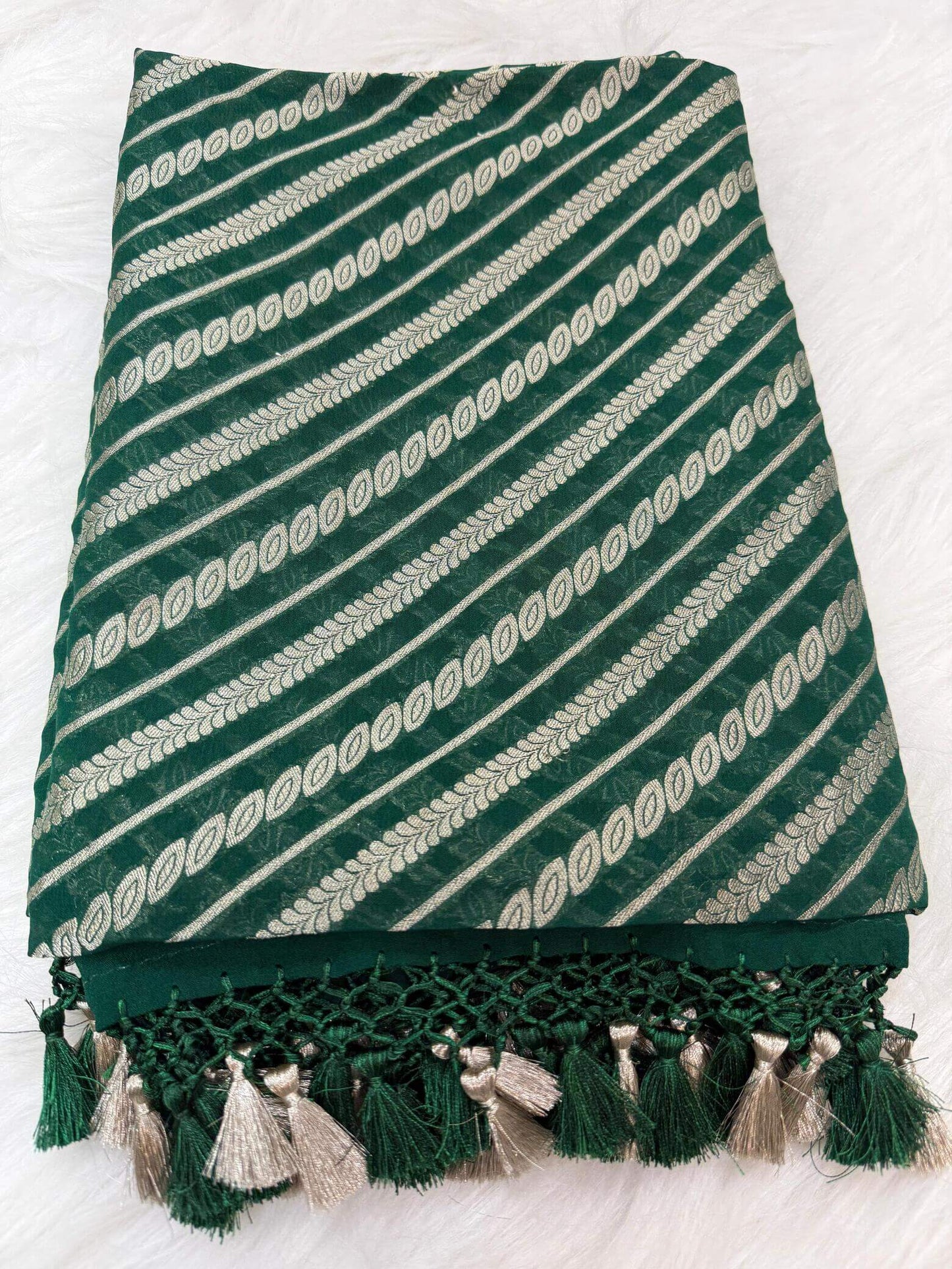 KHADDI GEORGETTE AADA DESIGN DUPATTA WITH WATER ZARI – BOTTLE GREEN