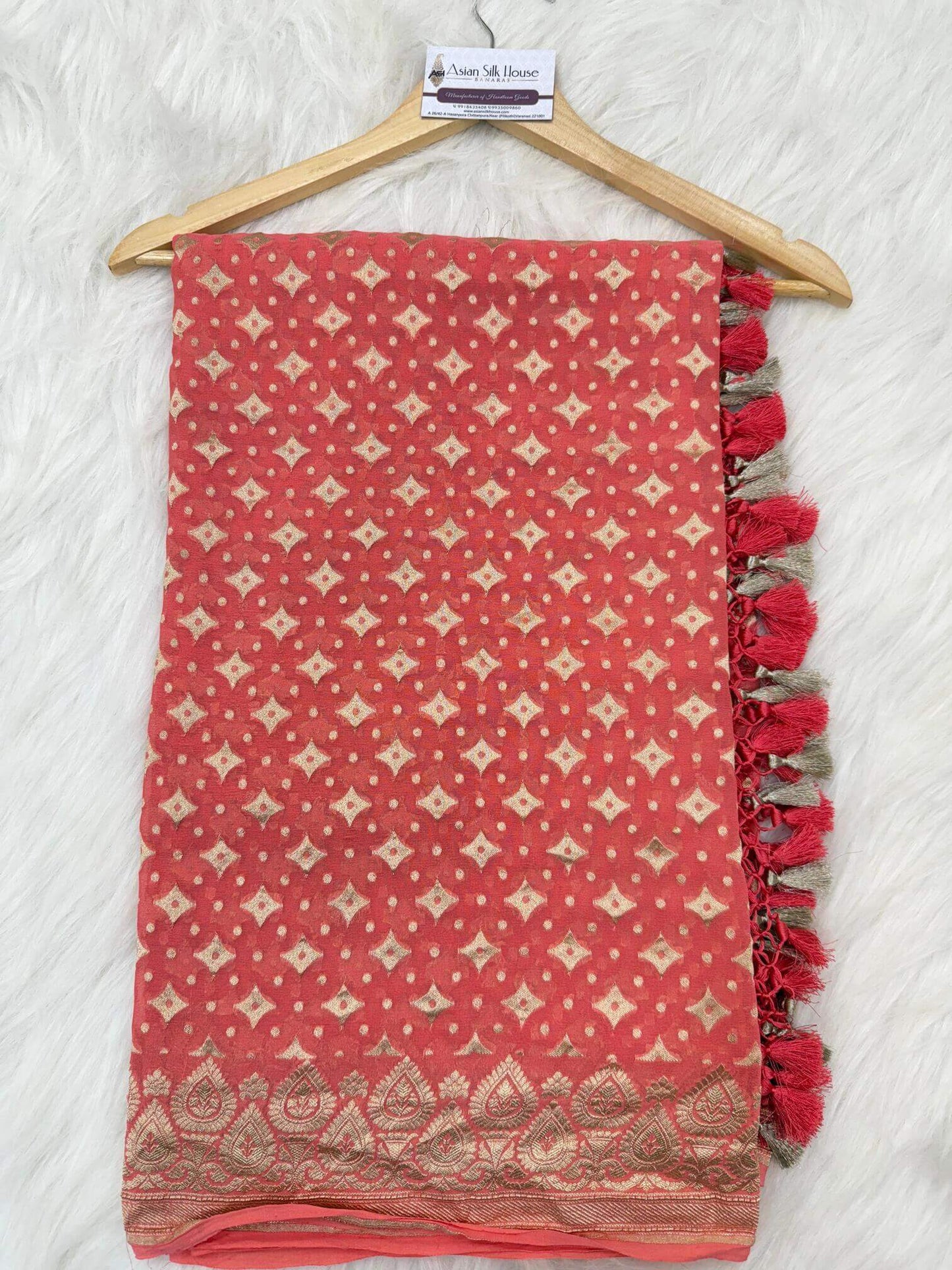 KHADDI GEORGETTE BOOTI DESIGN DUPATTA WITH WATER ZARI – PEACH