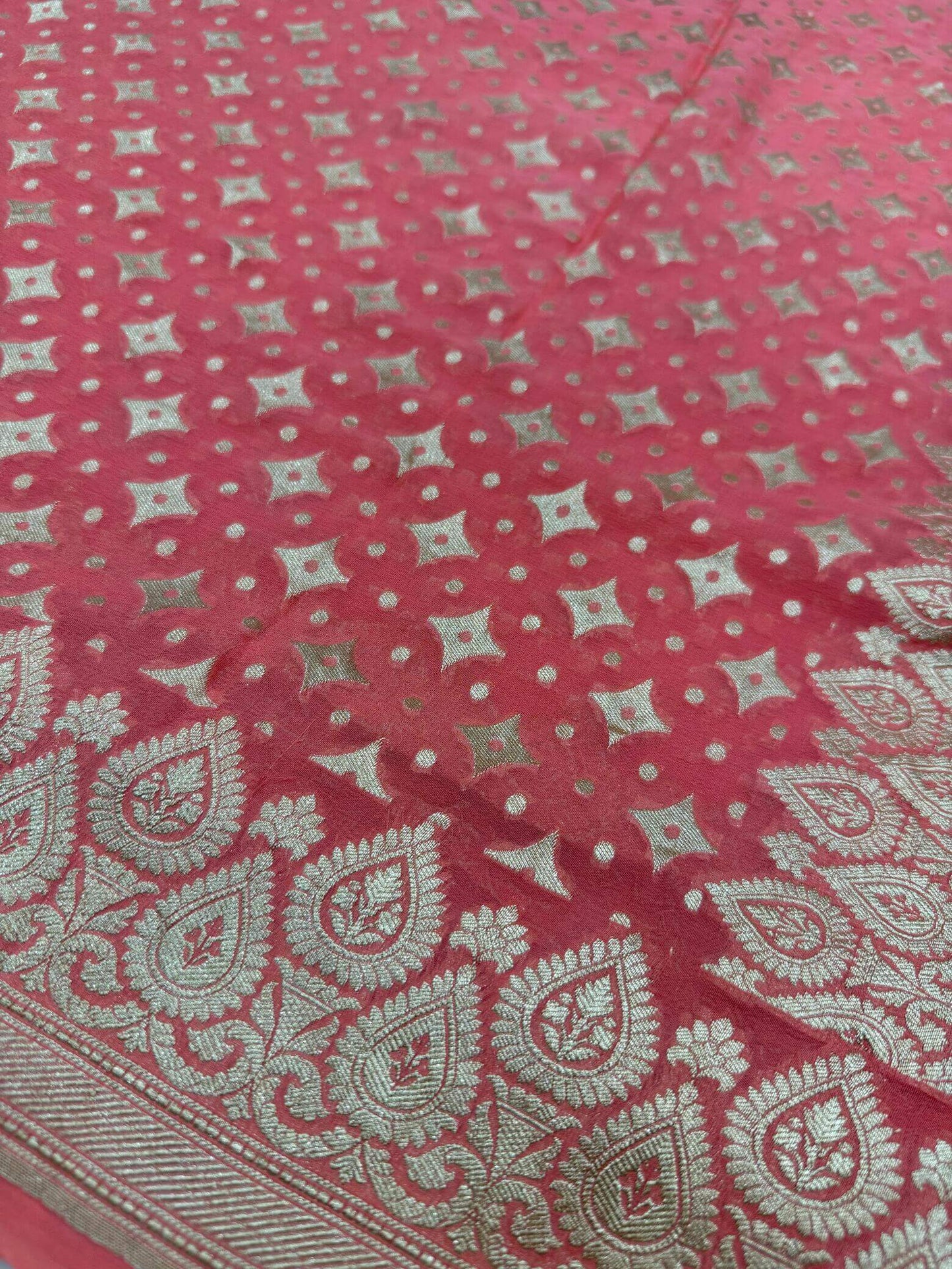 KHADDI GEORGETTE BOOTI DESIGN DUPATTA WITH WATER ZARI – PEACH