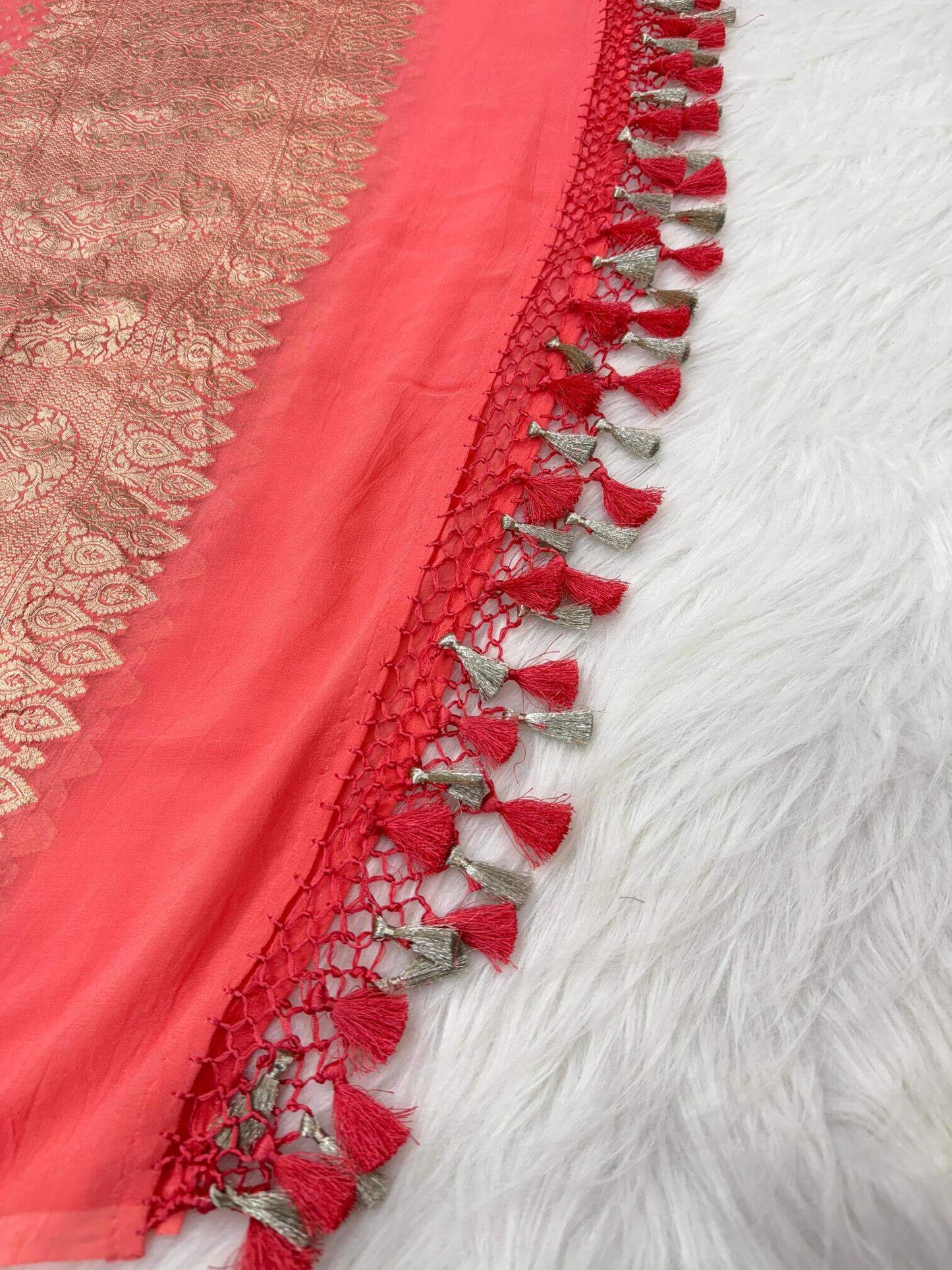 KHADDI GEORGETTE BOOTI DESIGN DUPATTA WITH WATER ZARI – PEACH