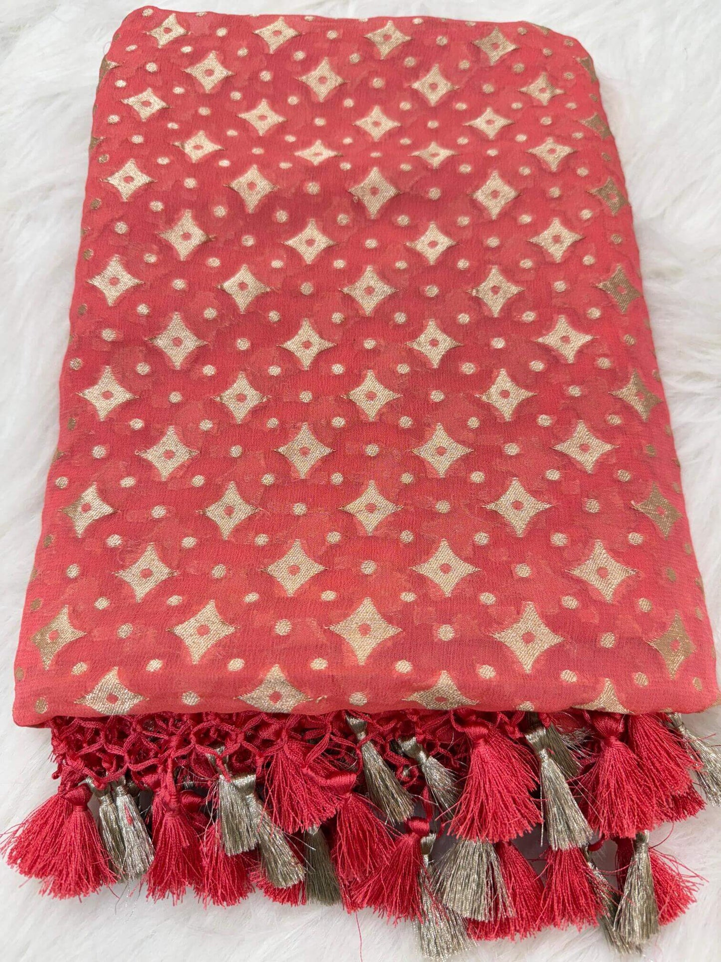 KHADDI GEORGETTE BOOTI DESIGN DUPATTA WITH WATER ZARI – PEACH