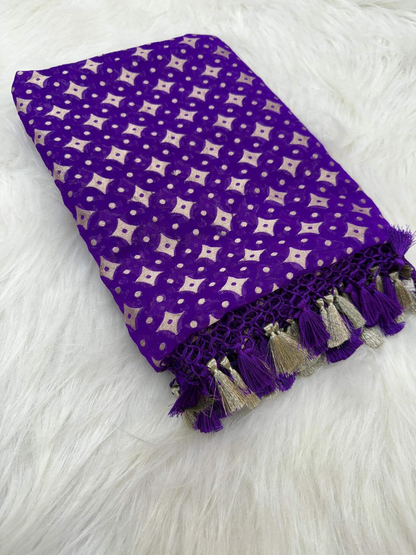 KHADDI GEORGETTE BOOTI DESIGN DUPATTA WITH WATER ZARI – PURPLE