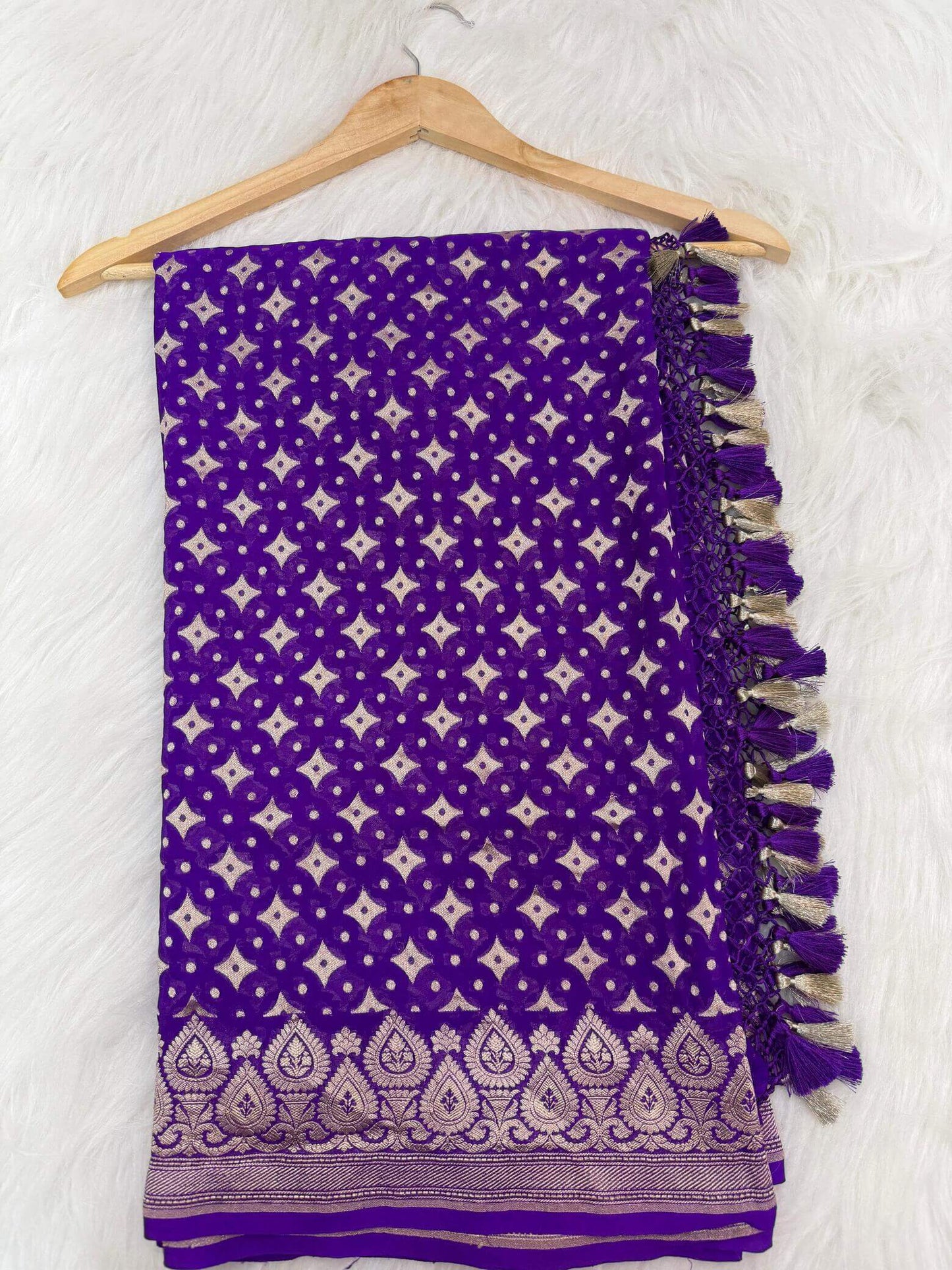 KHADDI GEORGETTE BOOTI DESIGN DUPATTA WITH WATER ZARI – PURPLE