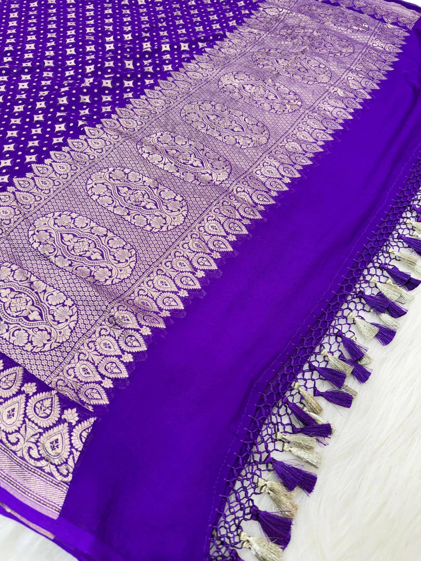 KHADDI GEORGETTE BOOTI DESIGN DUPATTA WITH WATER ZARI – PURPLE