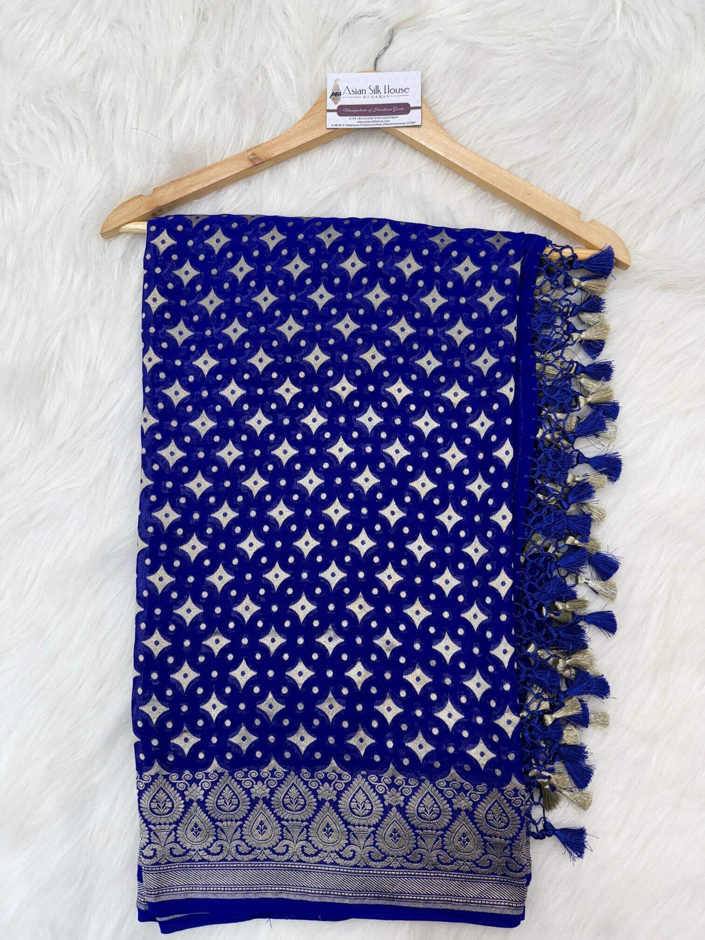 KHADDI GEORGETTE BOOTI DESIGN DUPATTA WITH WATER ZARI – ROYAL BLUE