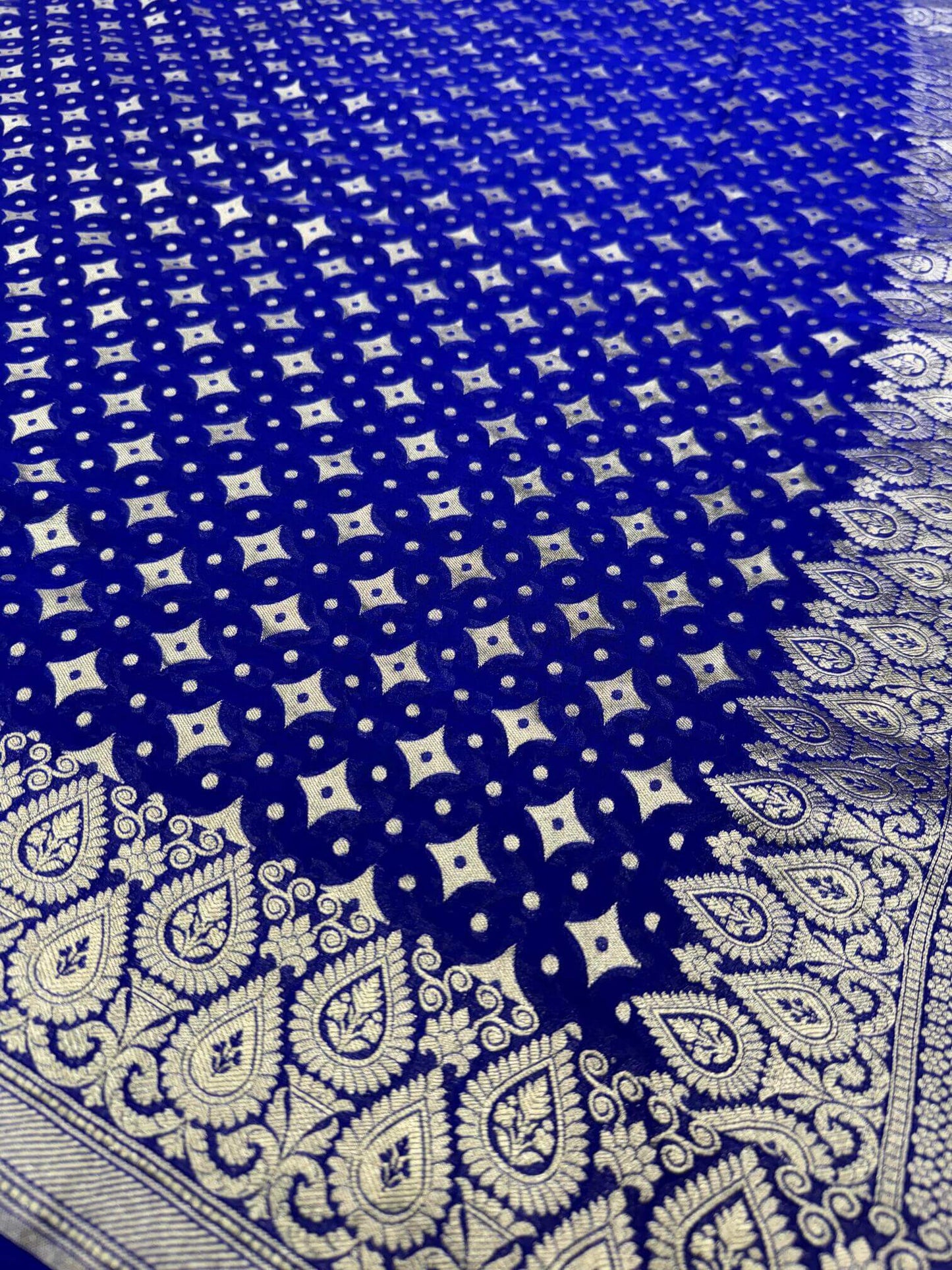 KHADDI GEORGETTE BOOTI DESIGN DUPATTA WITH WATER ZARI – ROYAL BLUE