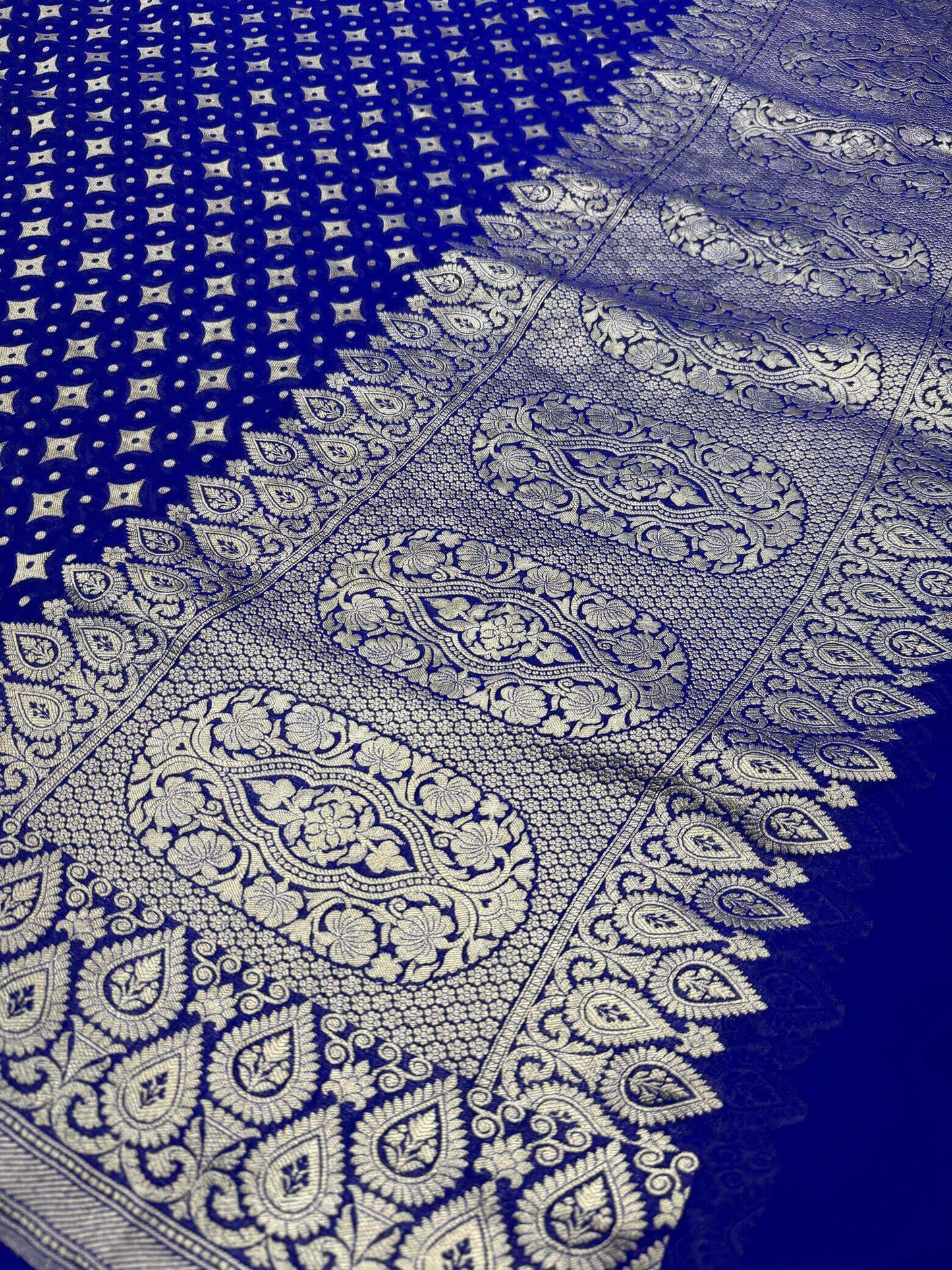 KHADDI GEORGETTE BOOTI DESIGN DUPATTA WITH WATER ZARI – ROYAL BLUE