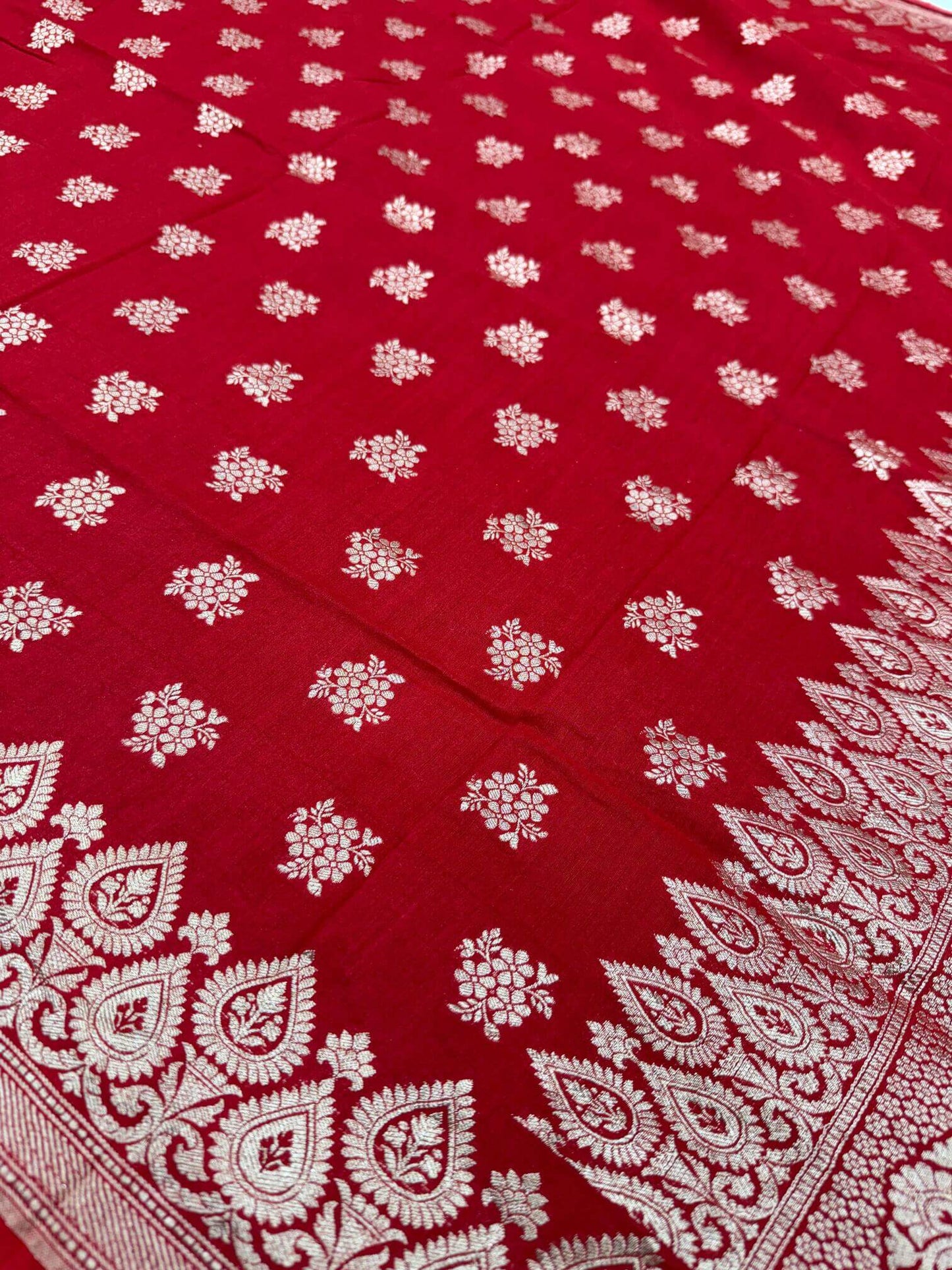 KHADDI MOONGA SILK BOOTI DESIGN DUPATTA WITH WATER ZARI – RED
