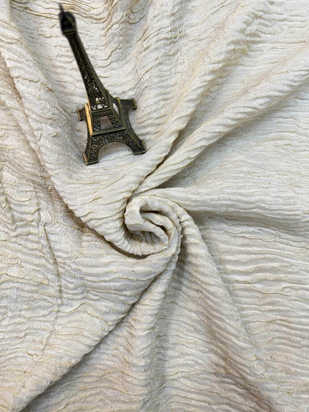 PURE CHIFFON CRUSHED SILK FABRIC – GOLDEN (RESHAMI ZARI WEAVE, DYEABLE, PER METER)