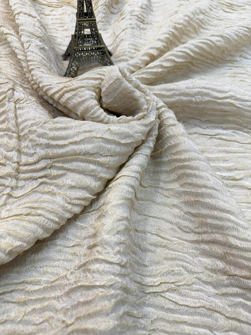 PURE CHIFFON CRUSHED SILK FABRIC – GOLDEN (RESHAMI ZARI WEAVE, DYEABLE, PER METER)