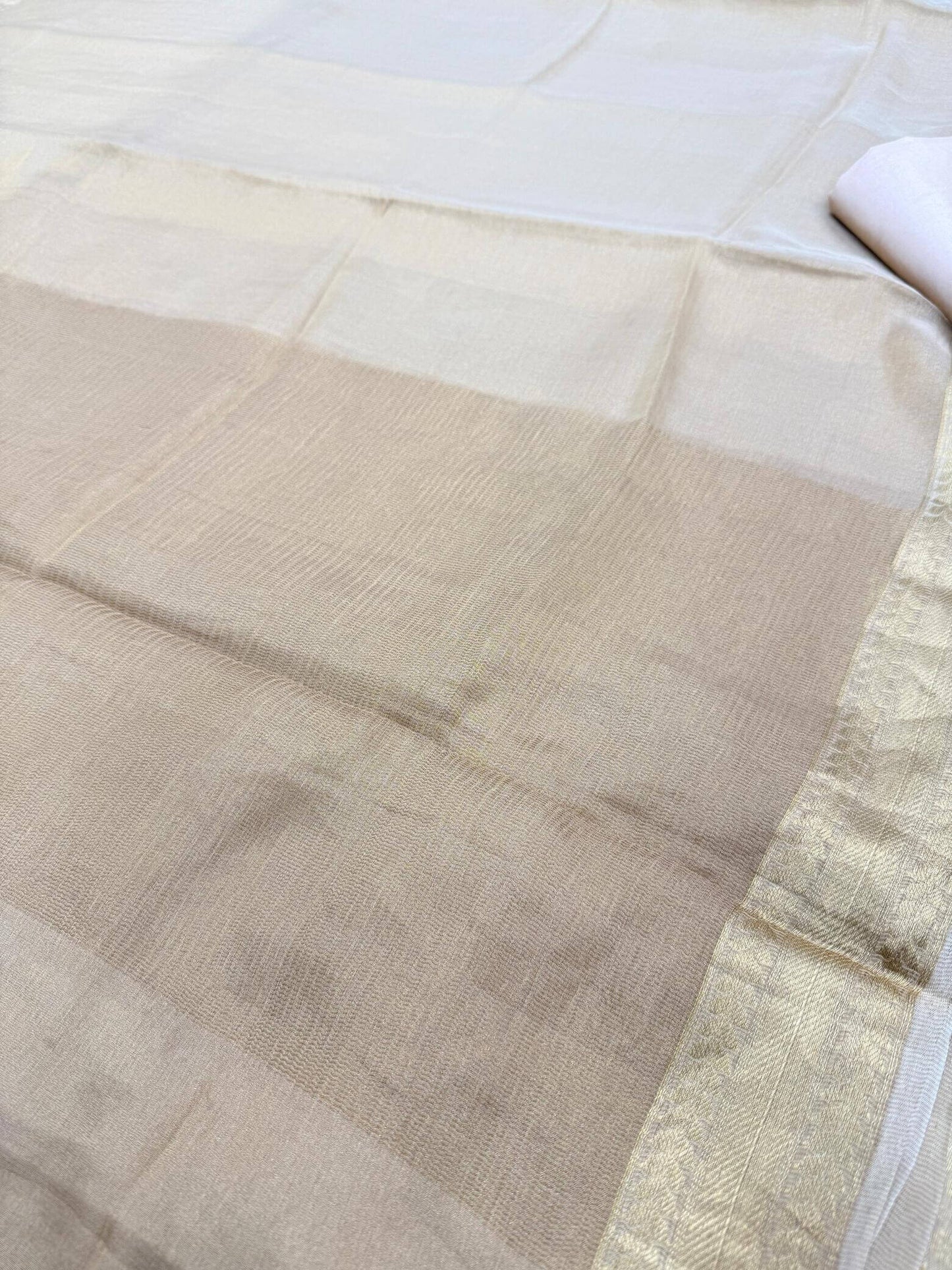 PURE CHIFFON TANCHOI UNSTITCHED SUIT SET WITH TISSUE DUPATTA – TASSAR GOLDEN | FLOWER BOOTI DESIGN