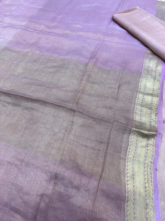 PURE CHIFFON TANCHOI UNSTITCHED SUIT SET WITH TISSUE DUPATTA – CONTRAST PEACH & MAGENTA | FLOWER BOOTI DESIGN