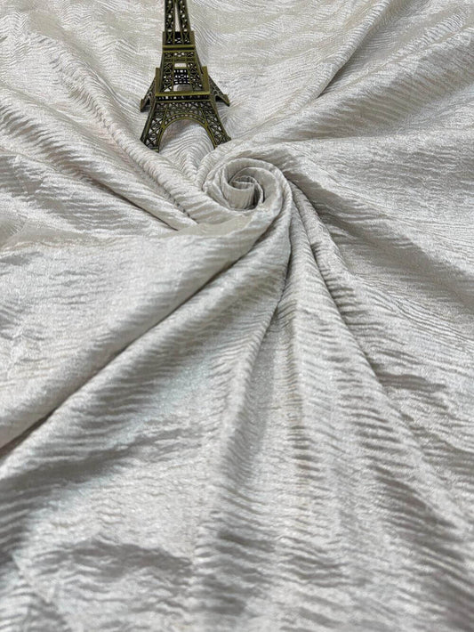 PURE CHIFFON CRUSHED SILK FABRIC – SILVER (RESHAMI ZARI WEAVE, DYEABLE, PER METER)