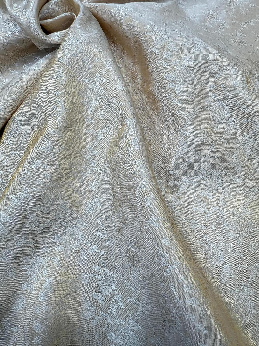 PURE KATAN TISSUE MEENAKARI TANCHOI JAAL FABRIC – GOLDEN (RESHAMI ZARI WEAVE, DYEABLE, PER METER)