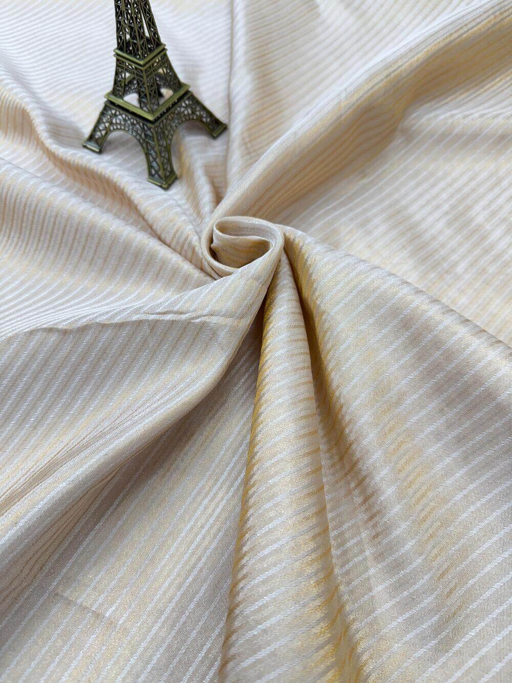 PURE KATAN TISSUE STRIPE FABRIC – GOLDEN (RESHAMI ZARI WEAVE, DYEABLE, PER METER)