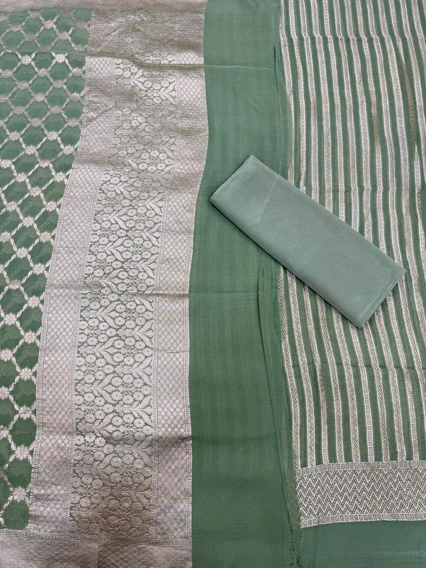 PURE KHADDI GEORGETTE UNSTITCHED SUIT SET – GRAPE | BANDHEJ & MARWADI STRIPE DESIGN