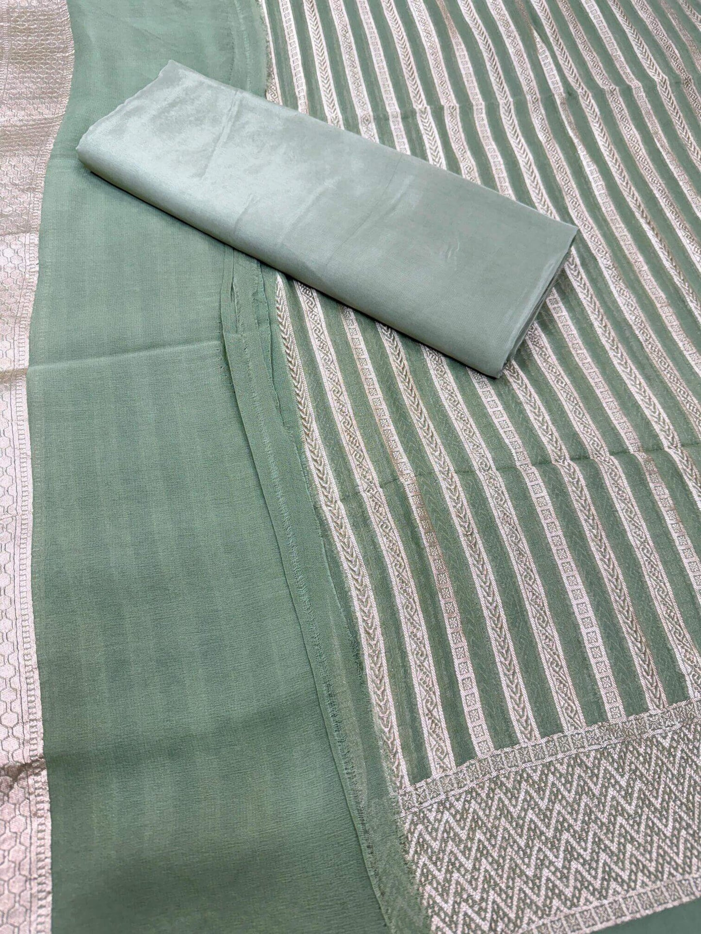 PURE KHADDI GEORGETTE UNSTITCHED SUIT SET – GRAPE | BANDHEJ & MARWADI STRIPE DESIGN