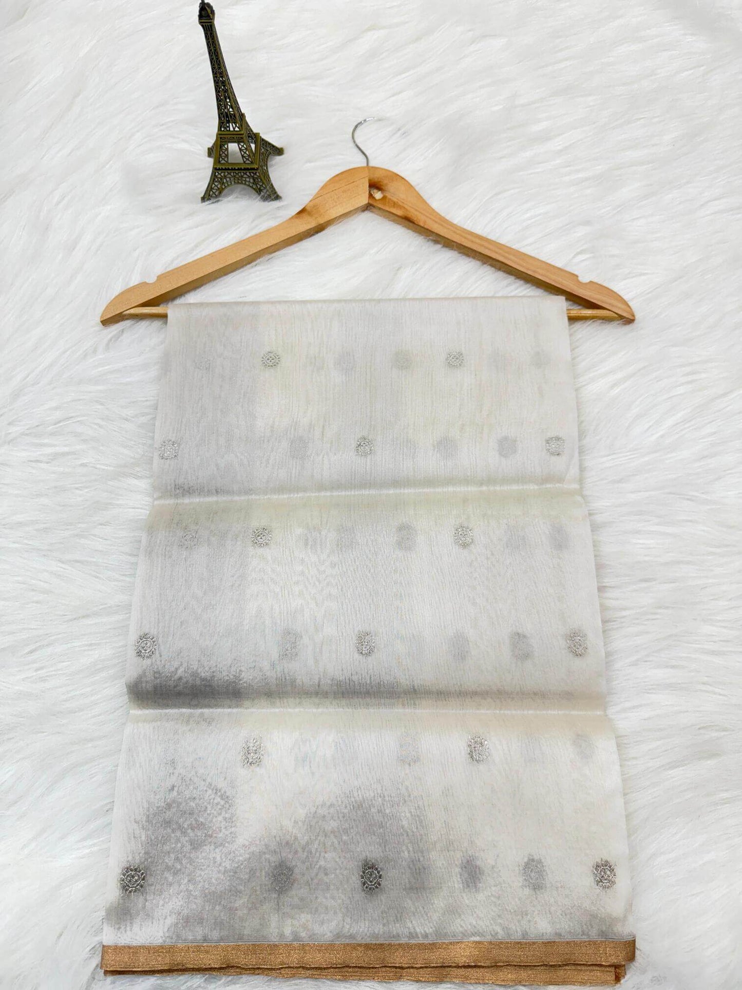 PURE KORA ORGANZA SILK DUPATTA – DESIGN 10 (AADA STRIPE KADHUWA, SILVER RUPA ZARI, DYEABLE)