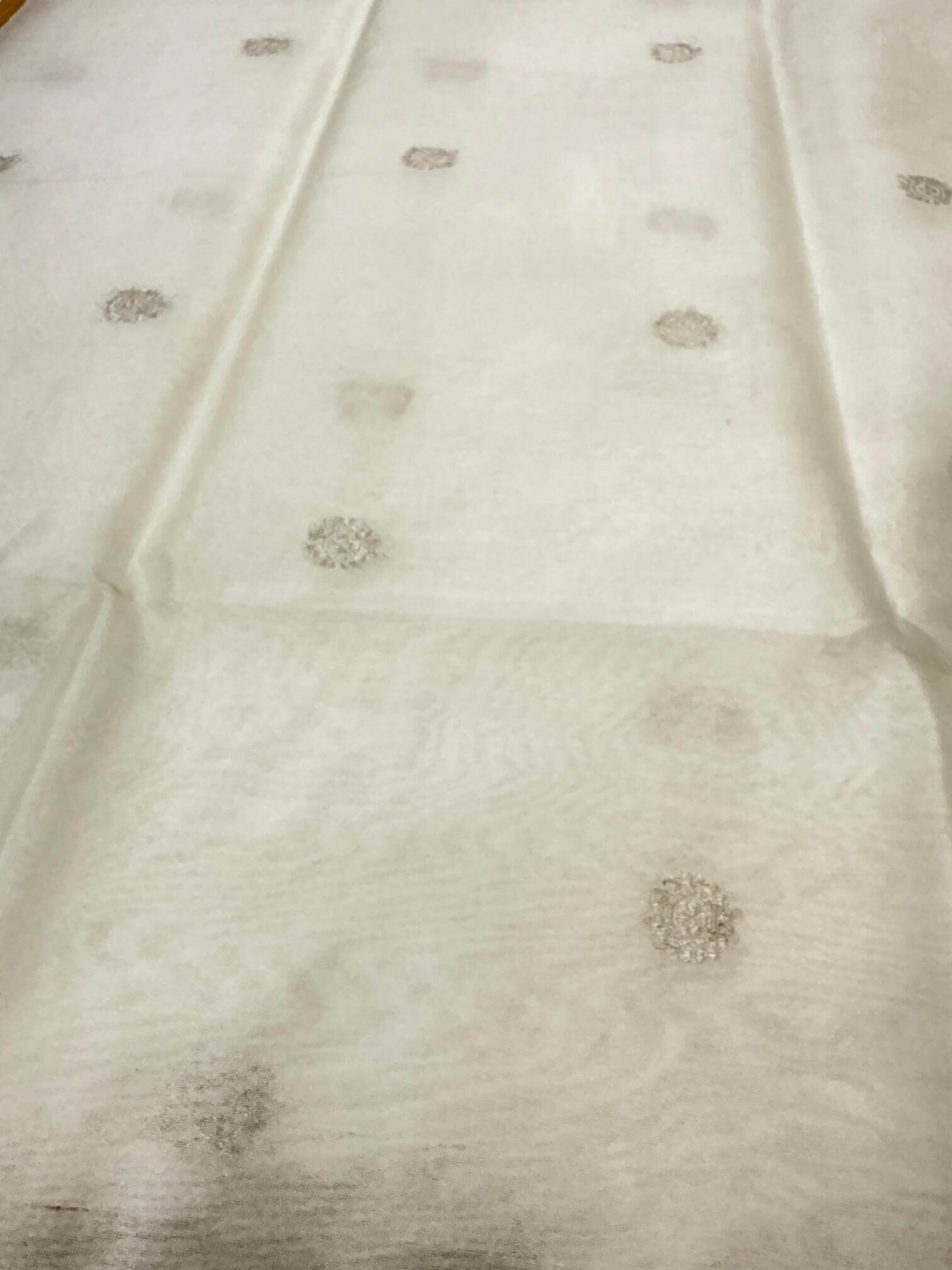 PURE KORA ORGANZA SILK DUPATTA – DESIGN 10 (AADA STRIPE KADHUWA, SILVER RUPA ZARI, DYEABLE)