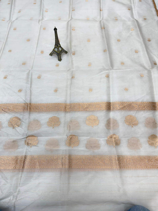 PURE KORA ORGANZA SILK DUPATTA – DESIGN 7 (AADA STRIPE KADHUWA, SONA RUPA ZARI, DYEABLE)