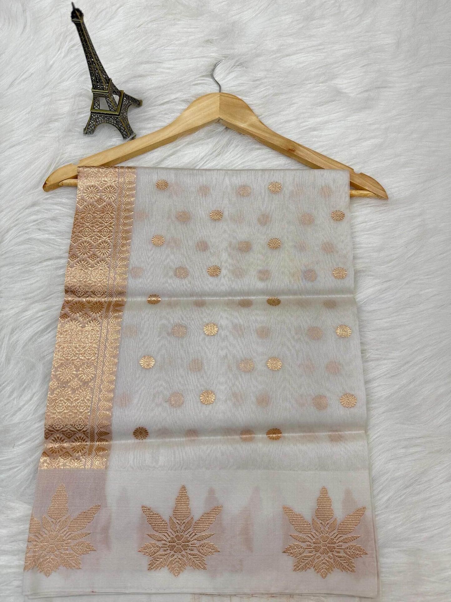 PURE KORA ORGANZA SILK DUPATTA – DESIGN 8 (AADA STRIPE KADHUWA, SONA RUPA ZARI, DYEABLE)