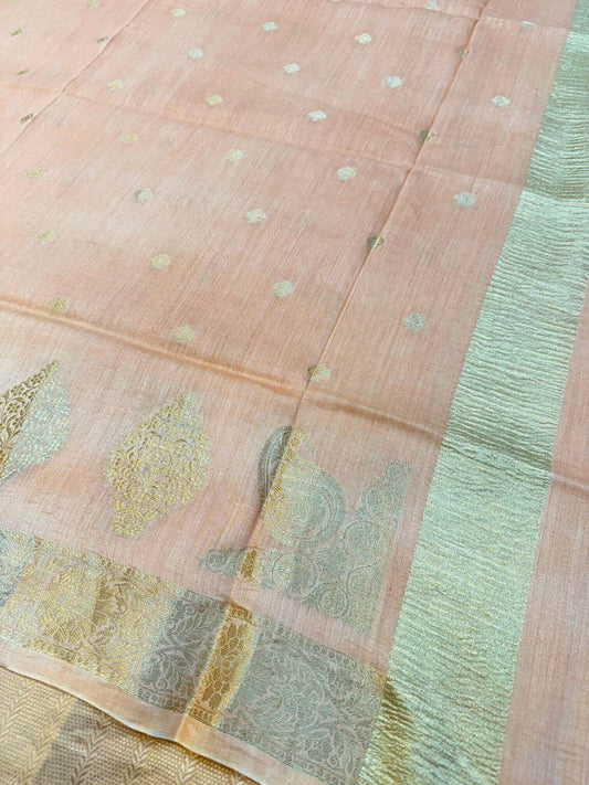 PURE MOONGA TANCHOI UNSTITCHED SUIT SET WITH DUPATTA – PEACH