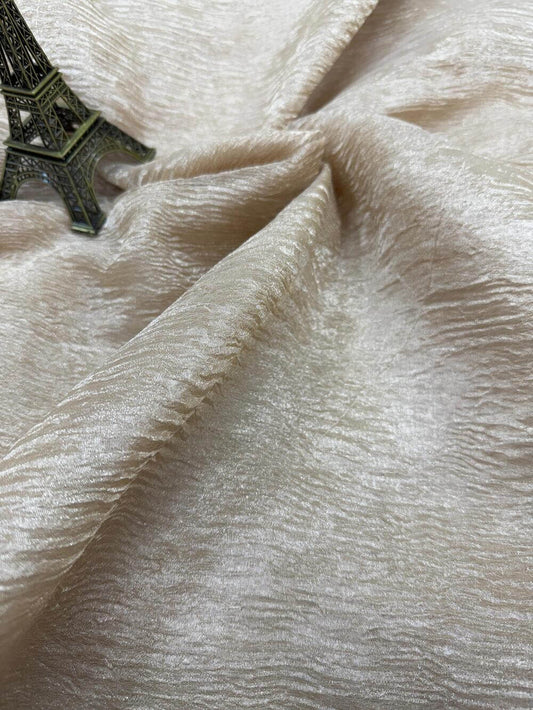 PURE TISSUE CRUSHED FABRIC – GOLDEN (POWDER ZARI WEAVE, DYEABLE, PER METER)