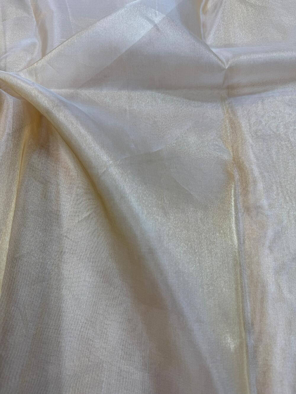 PURE TISSUE PLAIN SILK FABRIC – GOLDEN (RESHAMI ZARI WEAVE, DYEABLE, PER METER)