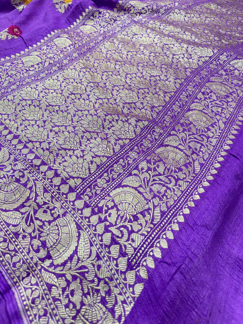 PURE TUSSAR KHADDI GEORGETTE SAREE – MAGENTA (KADHUWA REAL ZARI, MEENAKARI BOOTA DESIGN)