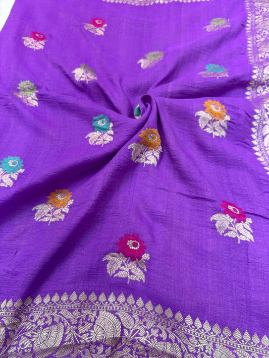 PURE TUSSAR KHADDI GEORGETTE SAREE – MAGENTA (KADHUWA REAL ZARI, MEENAKARI BOOTA DESIGN)