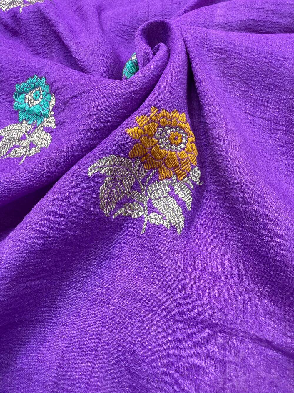 PURE TUSSAR KHADDI GEORGETTE SAREE – MAGENTA (KADHUWA REAL ZARI, MEENAKARI BOOTA DESIGN)