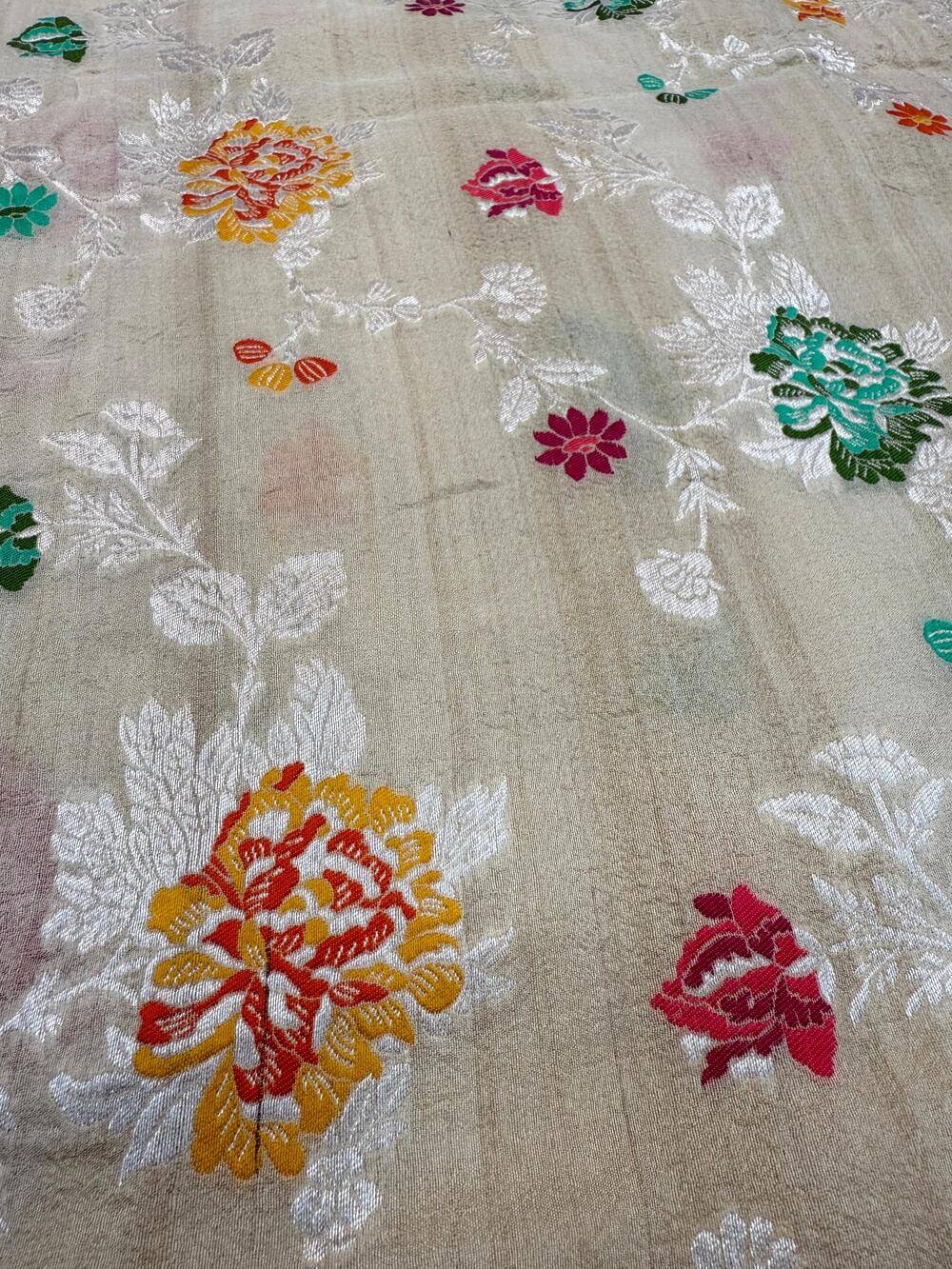 PURE TUSSAR KHADDI GEORGETTE SAREE – TUSSAR (KADHUWA REAL ZARI, DYEABLE, BOOTA & JAAL DESIGN)