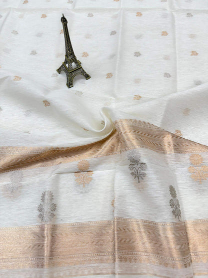 BANARASI HANDLOOM KHADDI LINEN DUPATTA – KADHUWA BOOTA, SONA ROOPA ZARI