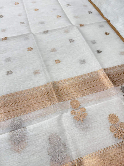 BANARASI HANDLOOM KHADDI LINEN DUPATTA – KADHUWA BOOTA, SONA ROOPA ZARI