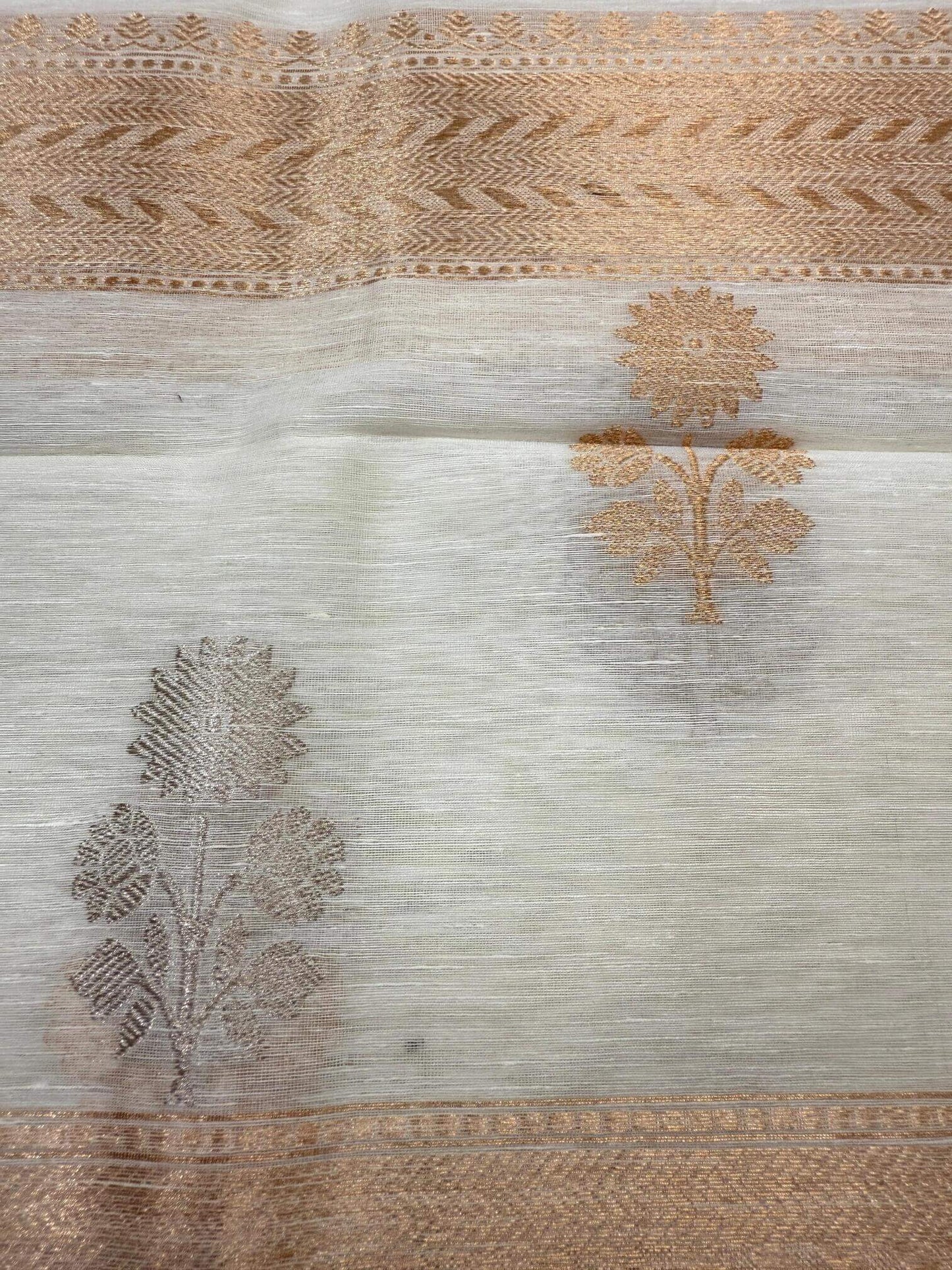 BANARASI HANDLOOM KHADDI LINEN DUPATTA – KADHUWA BOOTA, SONA ROOPA ZARI