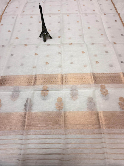 BANARASI HANDLOOM KHADDI LINEN DUPATTA – KADHUWA BOOTA, SONA ROOPA ZARI