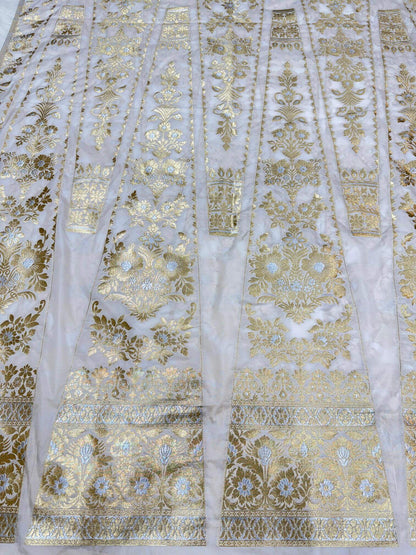 BANARASI SILK UNSTITCHED LEHENGA CHOLI SET – SONA RUPA DESIGN 1 (DYEABLE, SILVER-GOLDEN ZARI)