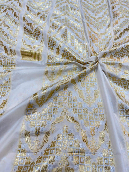 BANARASI SILK UNSTITCHED LEHENGA CHOLI SET – SONA RUPA DESIGN 2 (DYEABLE, SILVER-GOLDEN ZARI)
