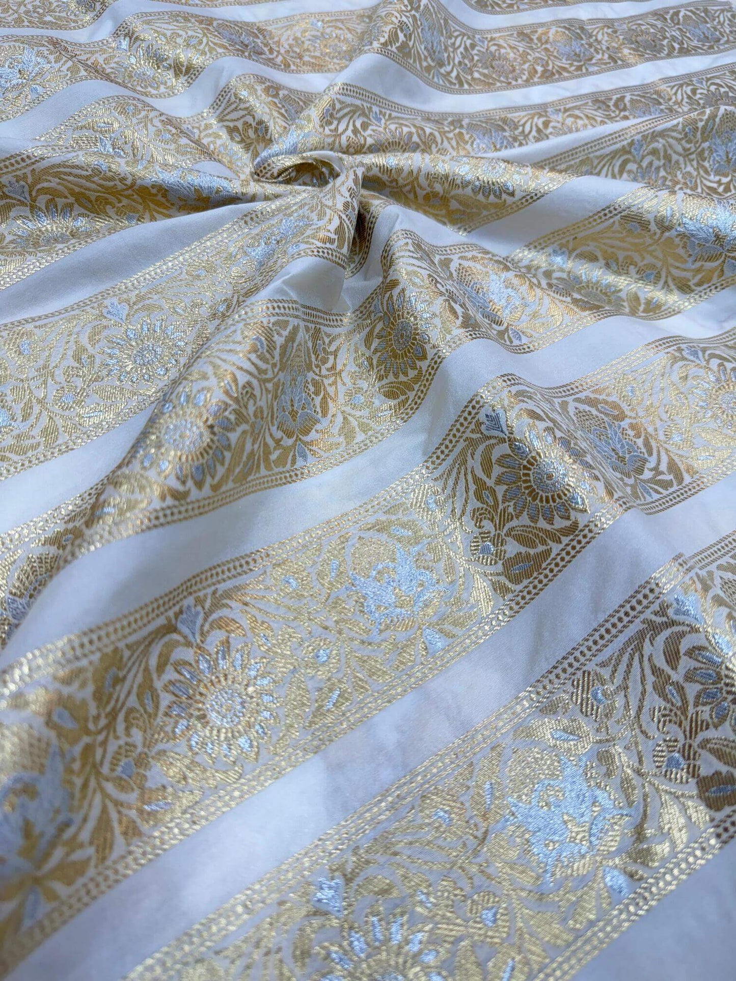 BANARASI SILK UNSTITCHED LEHENGA CHOLI SET – SONA RUPA DESIGN 7 (DYEABLE, SILVER-GOLDEN ZARI)