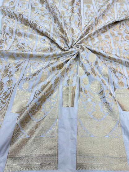 BANARASI SILK UNSTITCHED LEHENGA CHOLI SET – DYEABLE GOLDEN ZARI WEAVE (DESIGN 3)