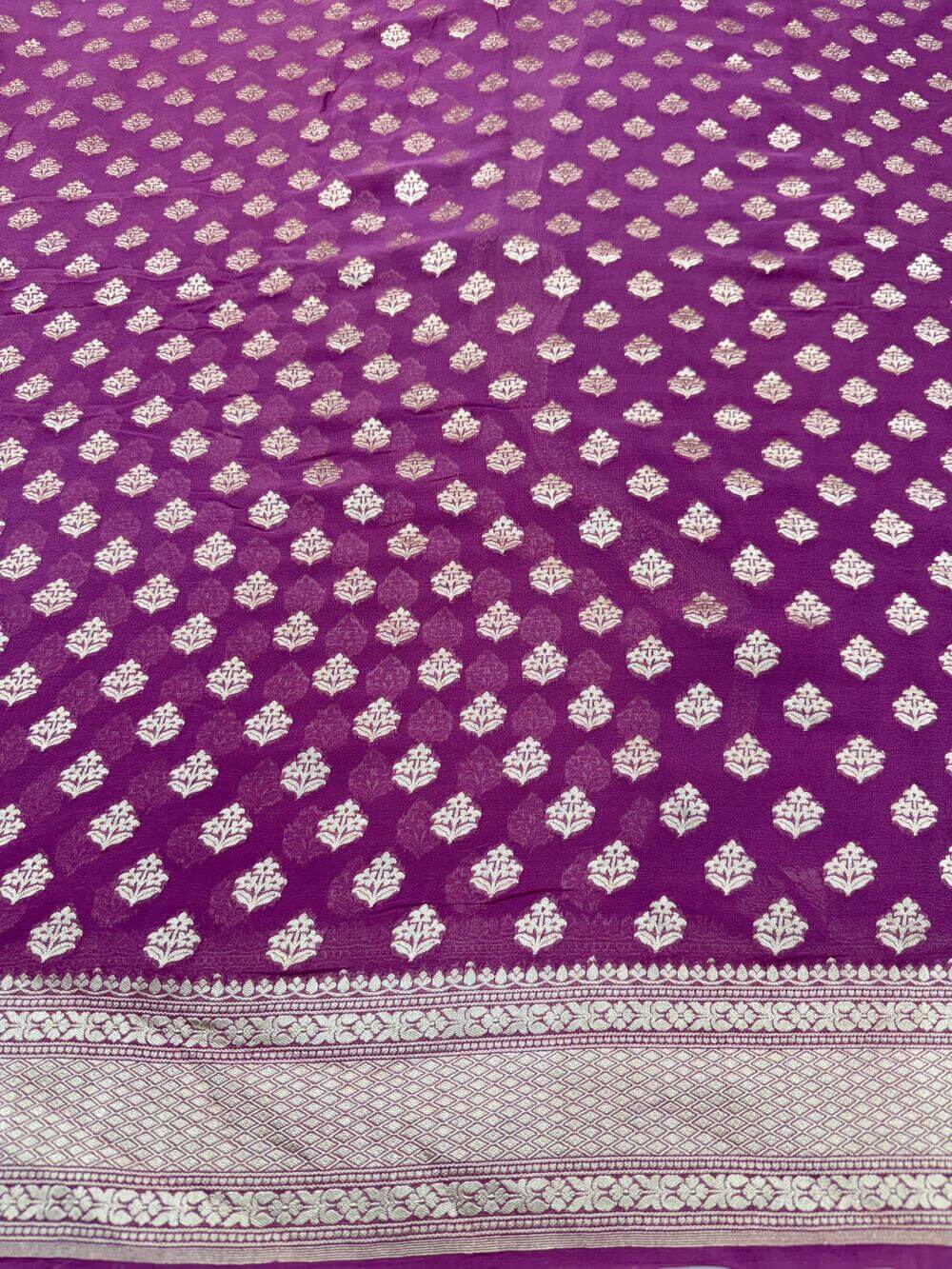 KHADDI GEORGETTE CHIFFON SILK HANDLOOM SAREE – DARK ONION (ALLOVER BOOTI, HANDWOVEN)