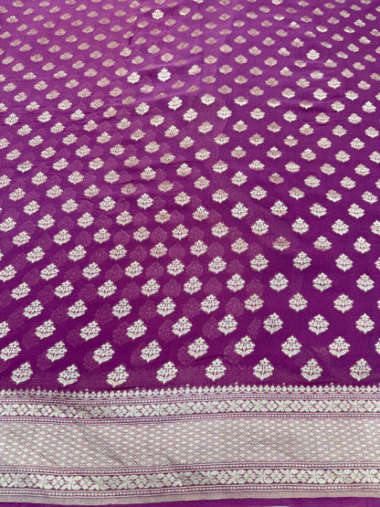 KHADDI GEORGETTE CHIFFON SILK HANDLOOM SAREE – DARK ONION (ALLOVER BOOTI, HANDWOVEN)