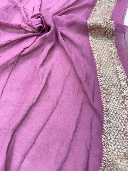 KHADDI GEORGETTE CHIFFON SILK HANDLOOM SAREE – DARK ONION (ALLOVER BOOTI, HANDWOVEN)