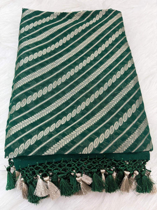 KHADDI GEORGETTE AADA DESIGN DUPATTA WITH WATER ZARI – BOTTLE GREEN