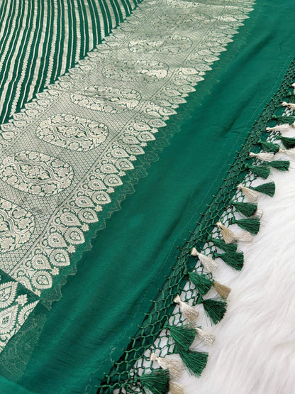 KHADDI GEORGETTE AADA DESIGN DUPATTA WITH WATER ZARI – BOTTLE GREEN